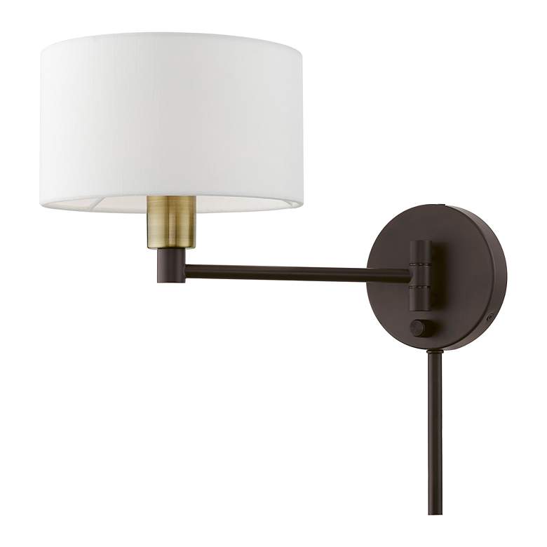 Image 6 1 Light Bronze with Antique Brass Accent Swing Arm Wall Lamp more views