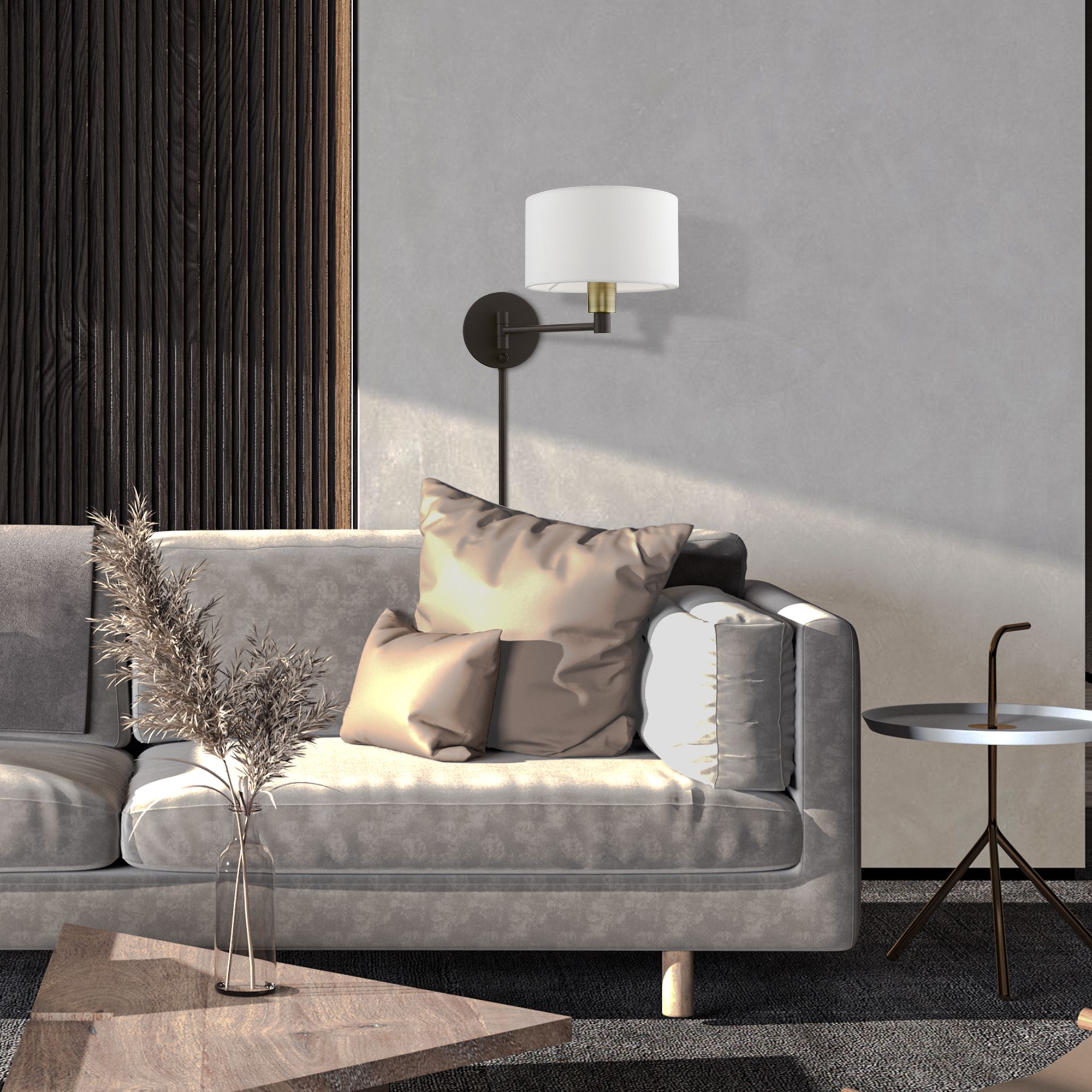 1 Light Bronze with Antique Brass Accent Swing Arm Wall Lamp