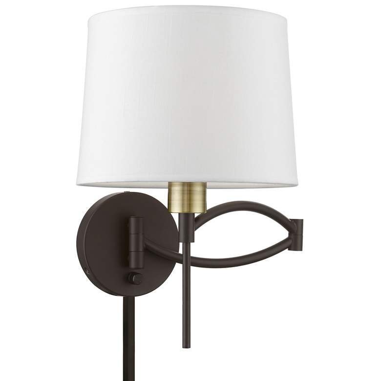 Image 1 1 Light Bronze with Antique Brass Accent Swing Arm Wall Lamp