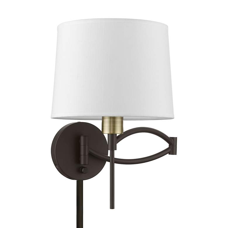 Image 3 1 Light Bronze with Antique Brass Accent Swing Arm Wall Lamp more views
