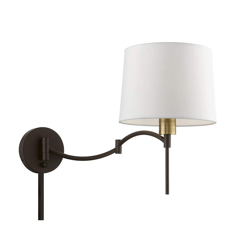Image 4 1 Light Bronze with Antique Brass Accent Swing Arm Wall Lamp more views