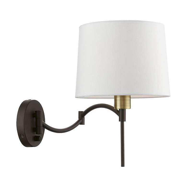 Image 5 1 Light Bronze with Antique Brass Accent Swing Arm Wall Lamp more views