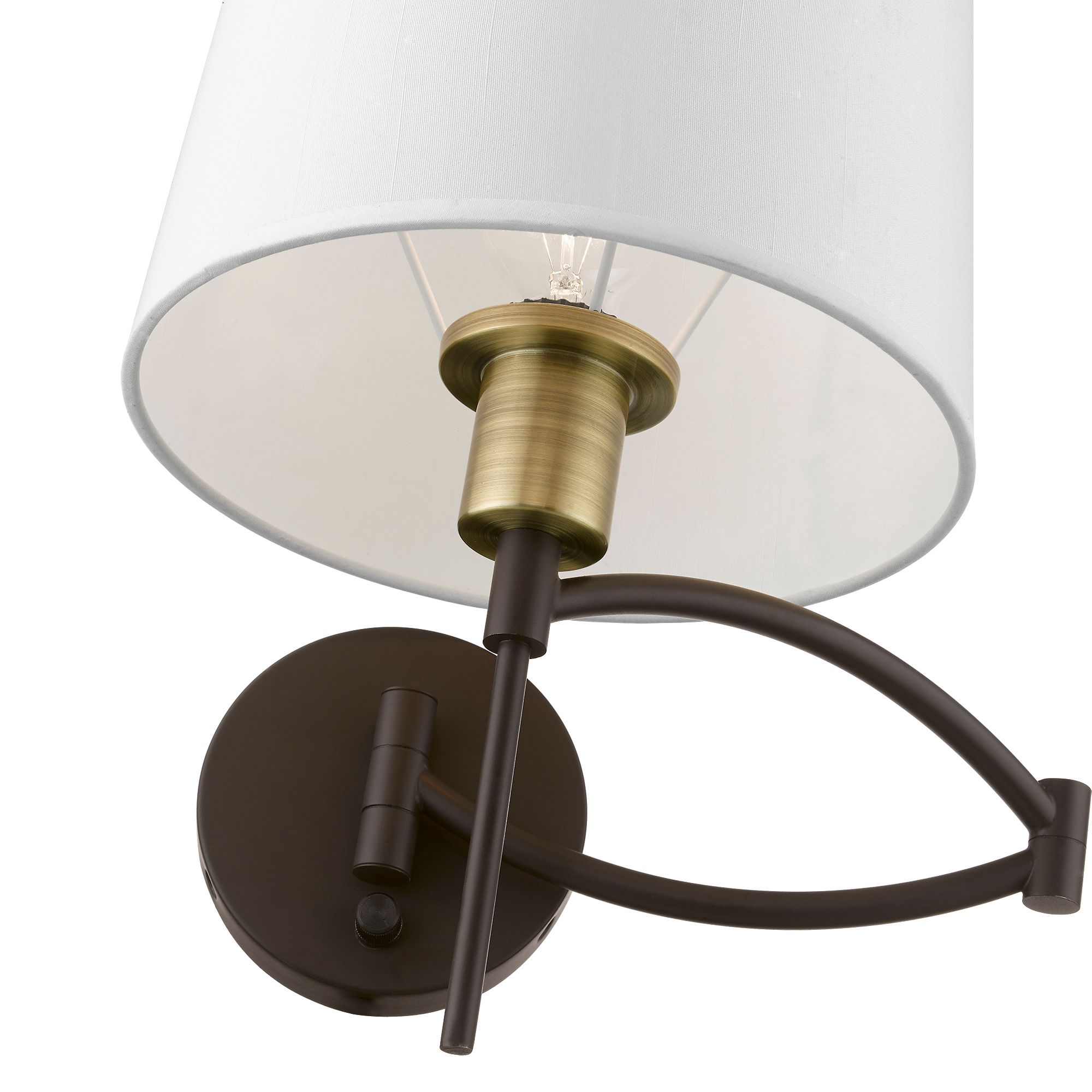1 Light Bronze with Antique Brass Accent Swing Arm Wall Lamp