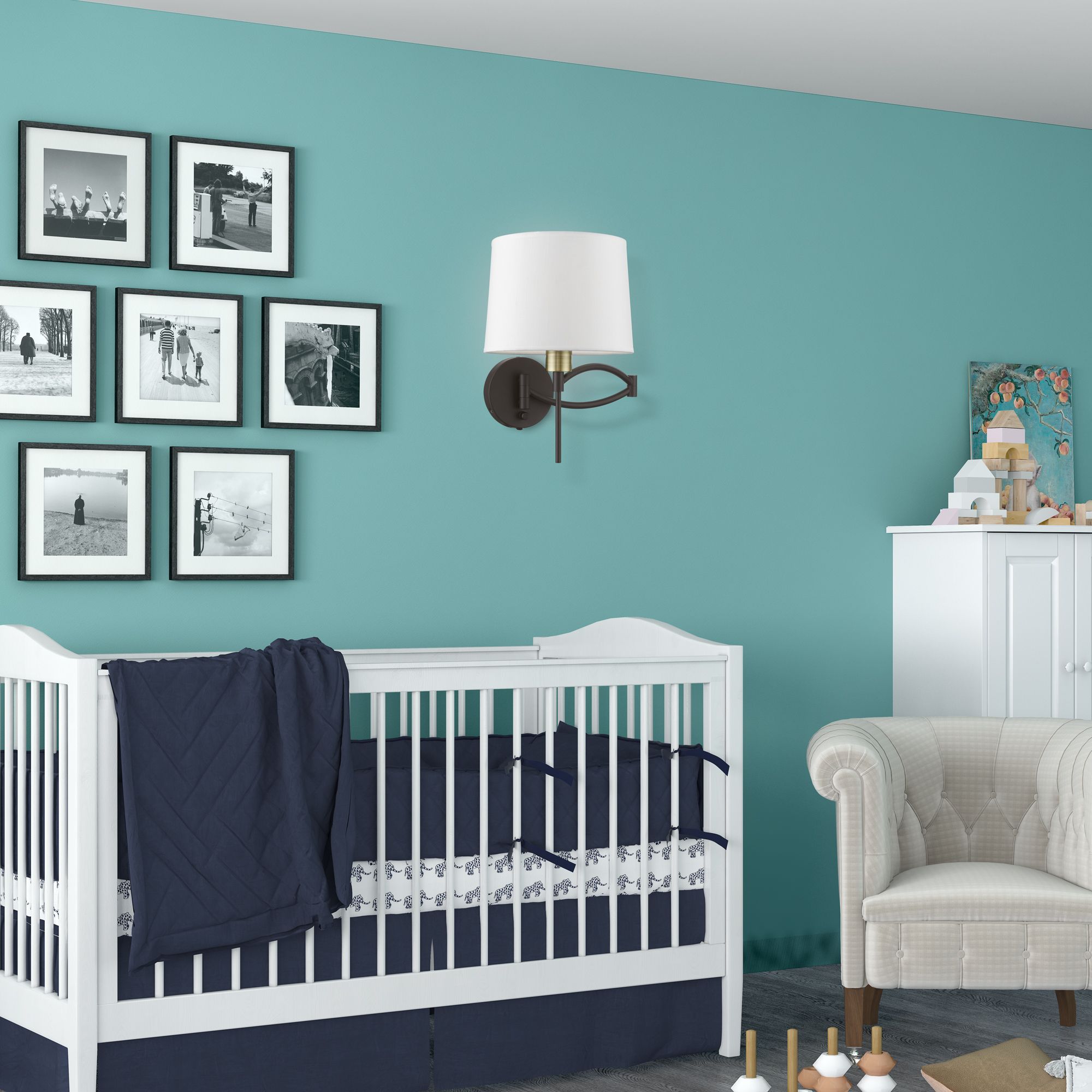 1 Light Bronze with Antique Brass Accent Swing Arm Wall Lamp