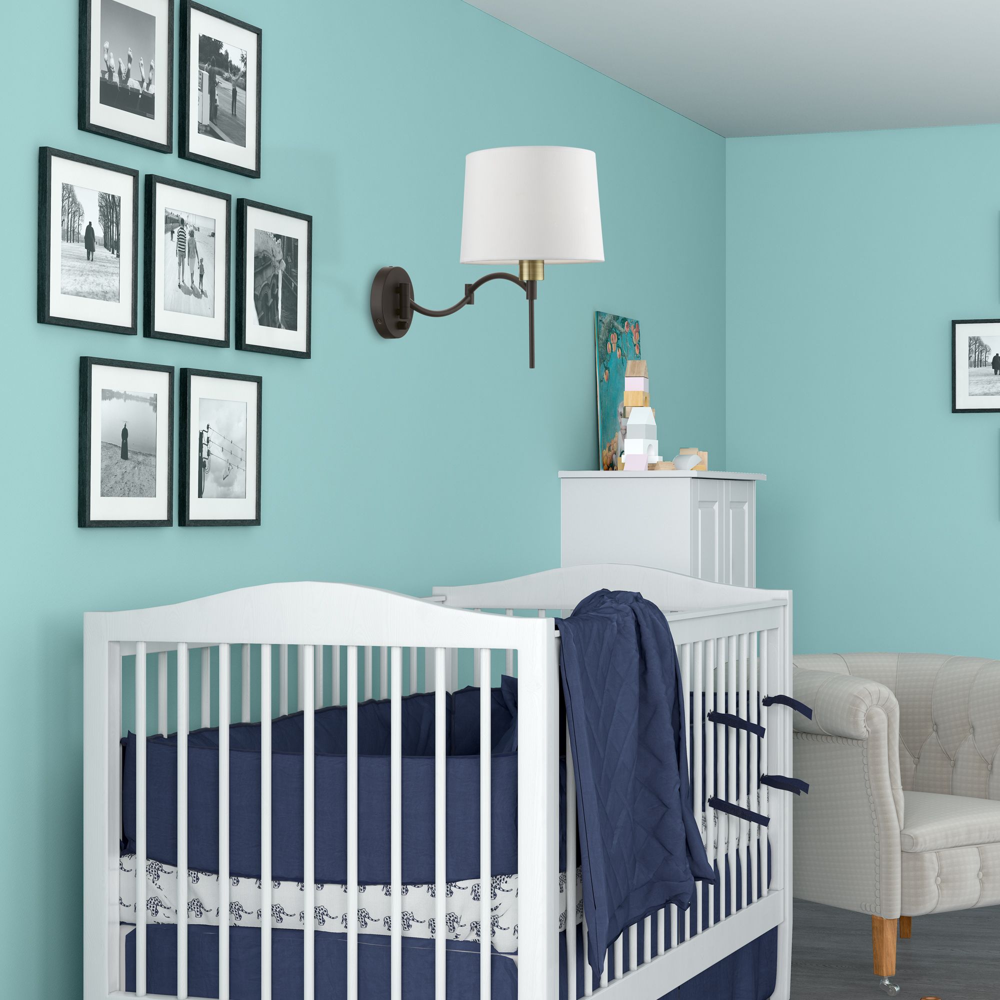 1 Light Bronze with Antique Brass Accent Swing Arm Wall Lamp