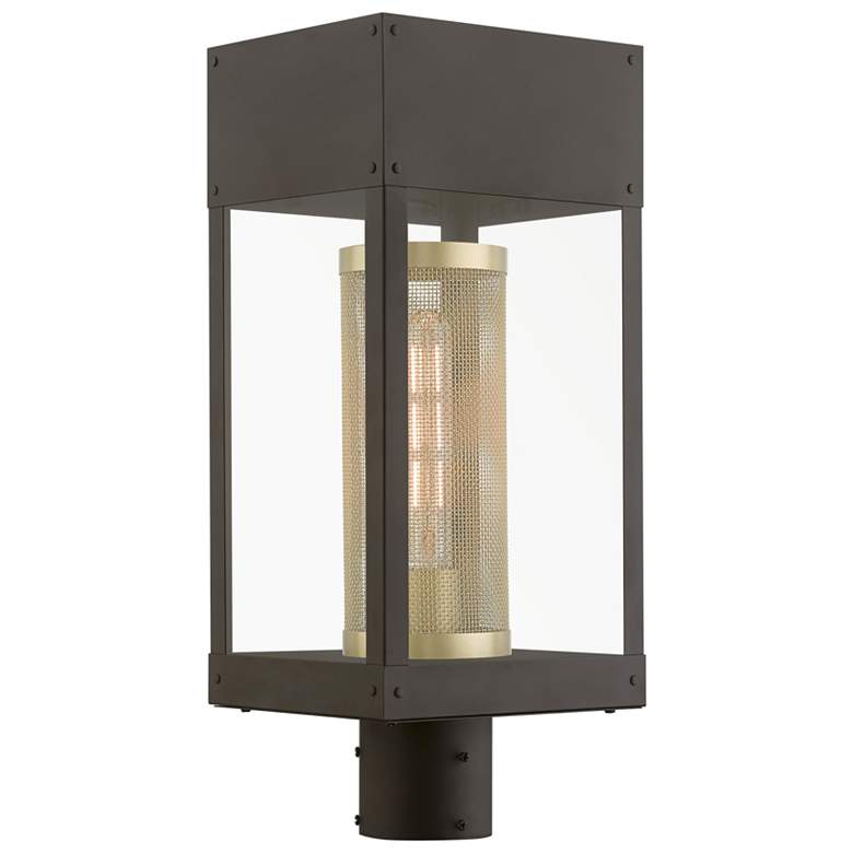 Image 1 1 Light Bronze with Soft Gold Candle Outdoor Post Top Lantern