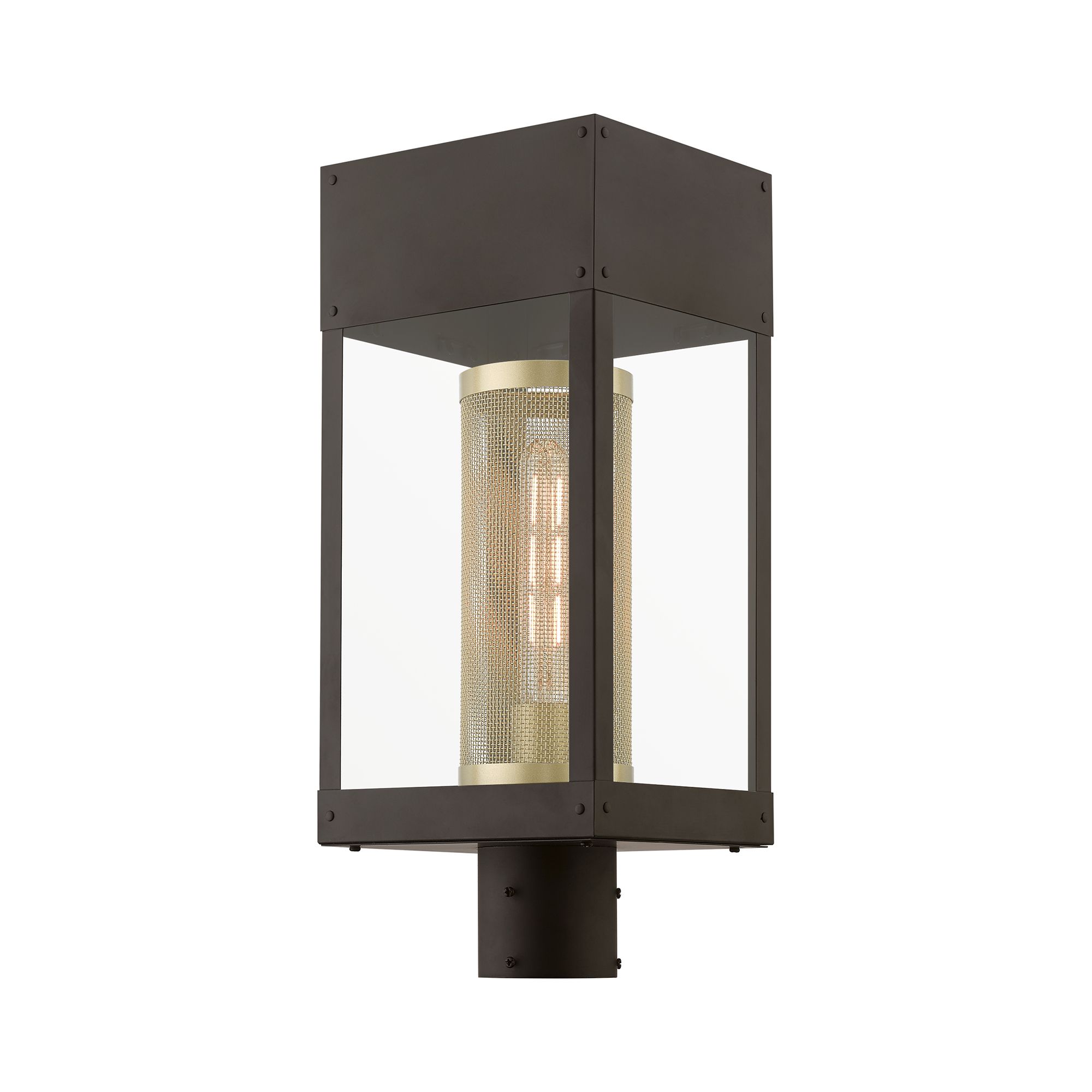 Image 5 1 Light Bronze with Soft Gold Candle Outdoor Post Top Lantern more views