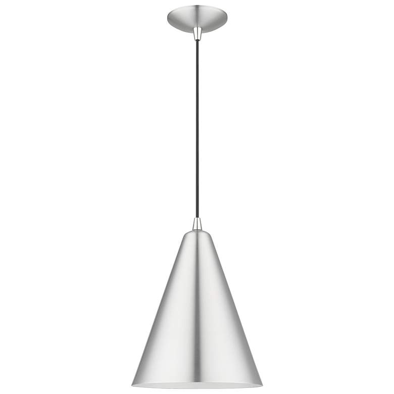 Image 1 1 Light Brushed Aluminum Cone Pendant with Polished Chrome Accents