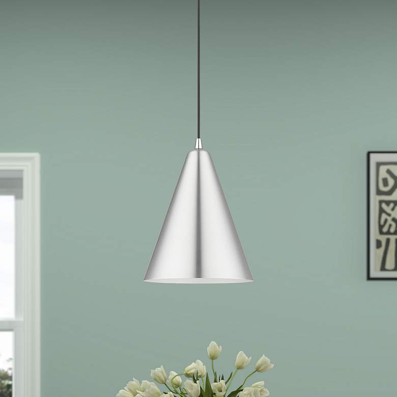 Image 1 1 Light Brushed Aluminum Cone Pendant with Polished Chrome Accents
