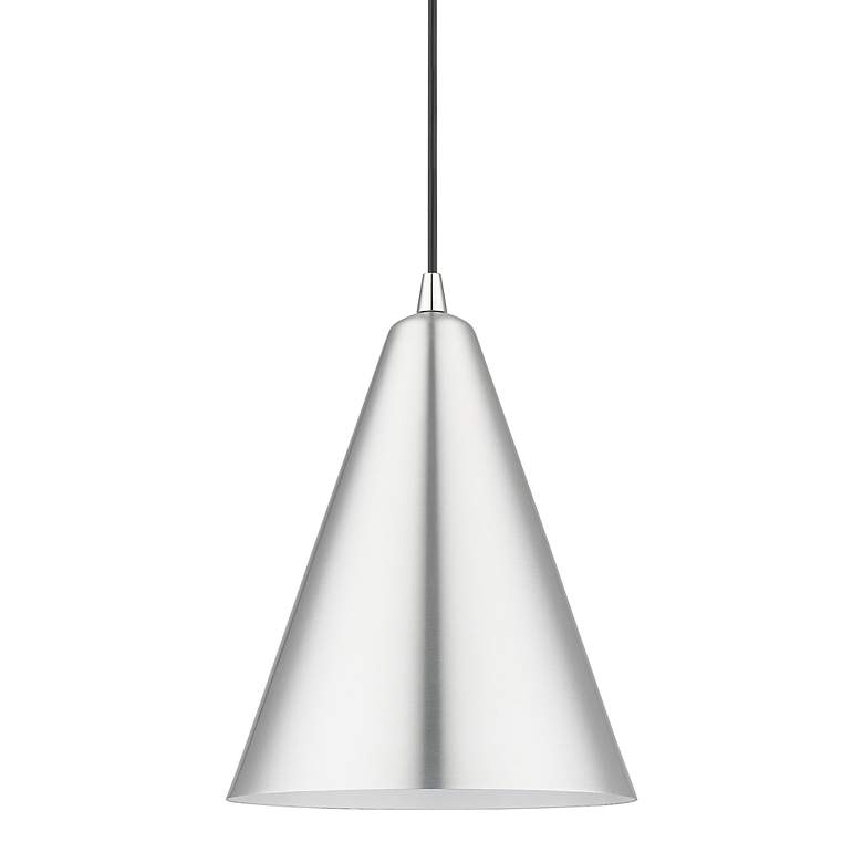 Image 3 1 Light Brushed Aluminum Cone Pendant with Polished Chrome Accents more views