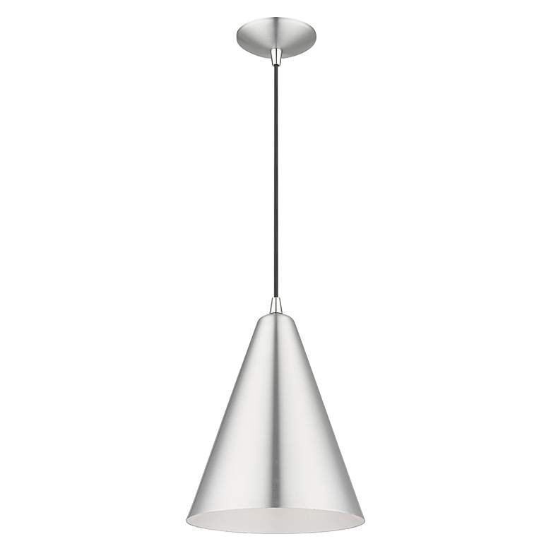 Image 4 1 Light Brushed Aluminum Cone Pendant with Polished Chrome Accents more views