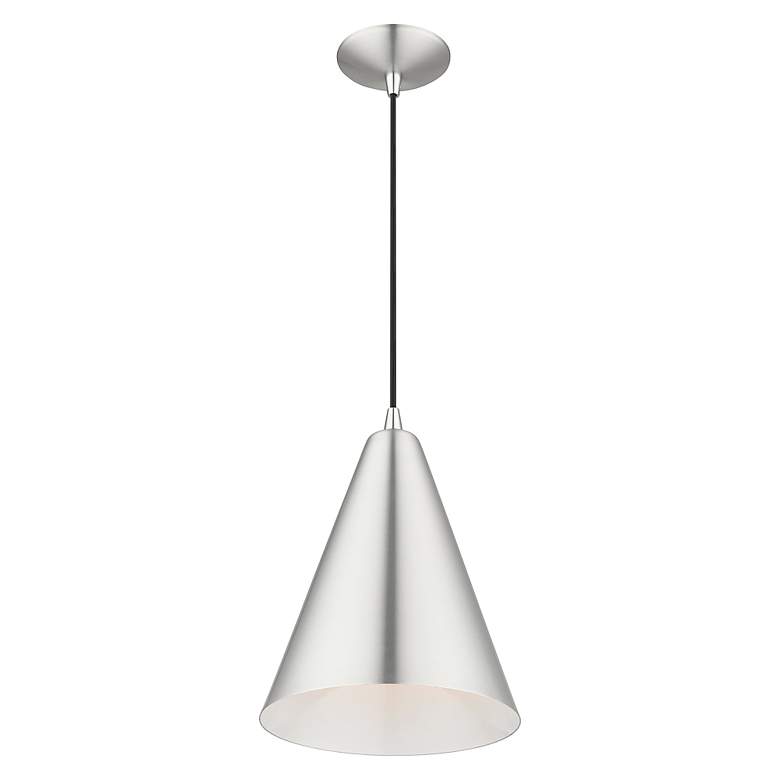 Image 5 1 Light Brushed Aluminum Cone Pendant with Polished Chrome Accents more views