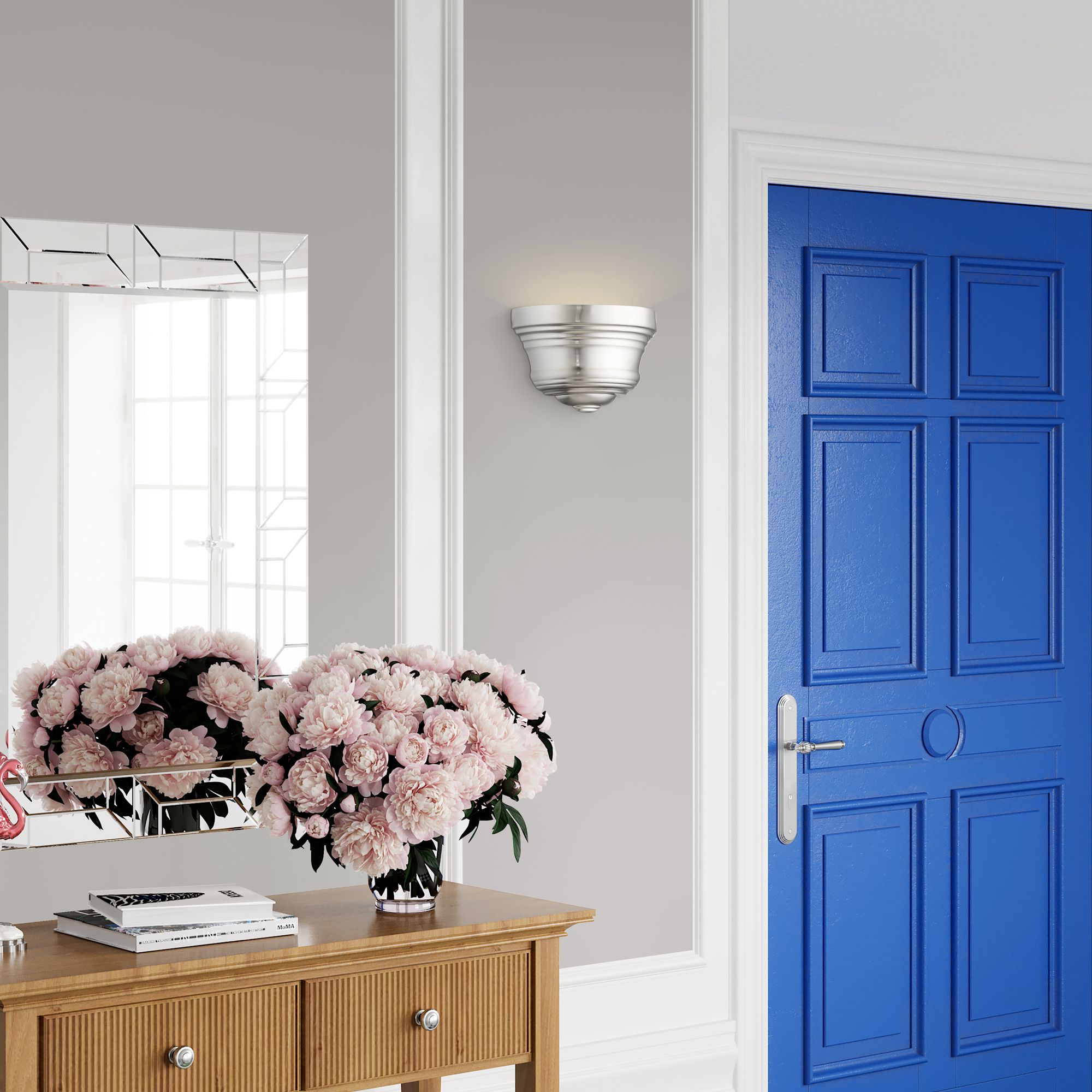 1 Light Brushed Nickel ADA Sconce with Gold Finish Inside