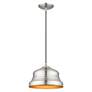 Thumbnail4 of 1 Light Brushed Nickel Bell Pendant with Gold Finish Inside more views