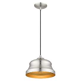 Image5 of 1 Light Brushed Nickel Bell Pendant with Gold Finish Inside more views