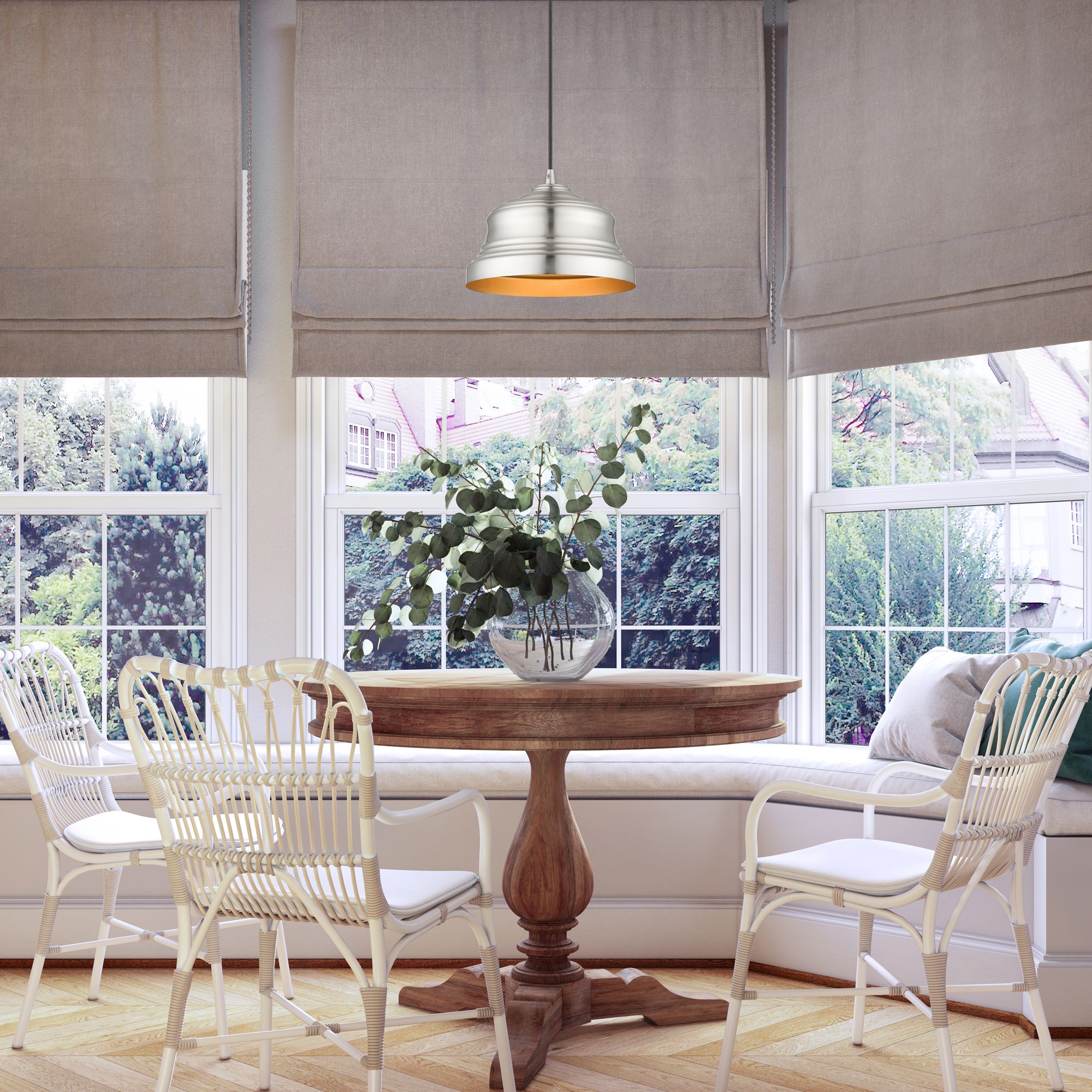 1 Light Brushed Nickel Bell Pendant with Gold Finish Inside