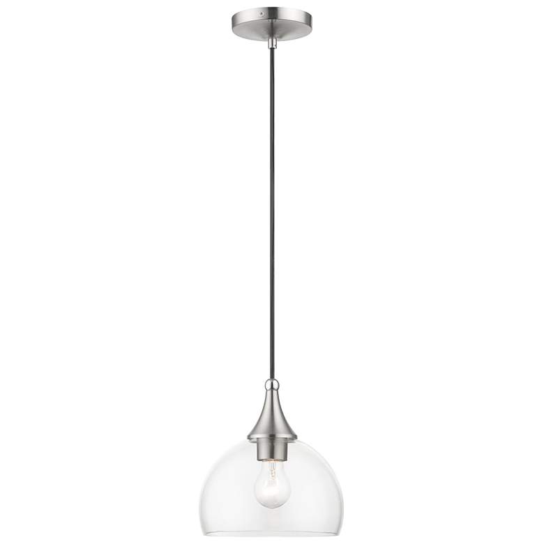 Image 1 1 Light Brushed Nickel Glass Pendant with Polished Chrome Finish Accents