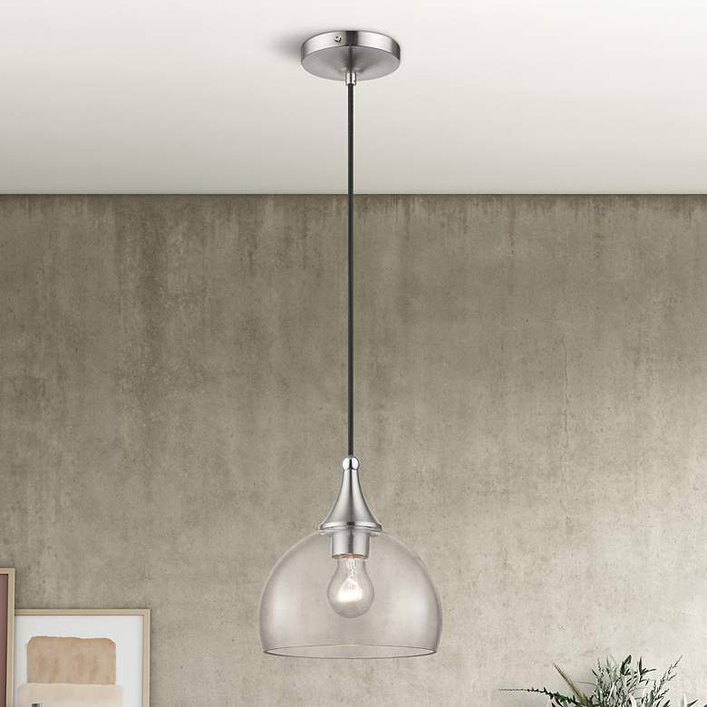 Image 1 1 Light Brushed Nickel Glass Pendant with Polished Chrome Finish Accents