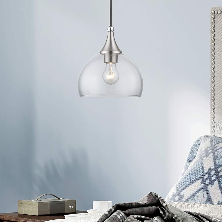 Image 3 1 Light Brushed Nickel Glass Pendant with Polished Chrome Finish Accents more views