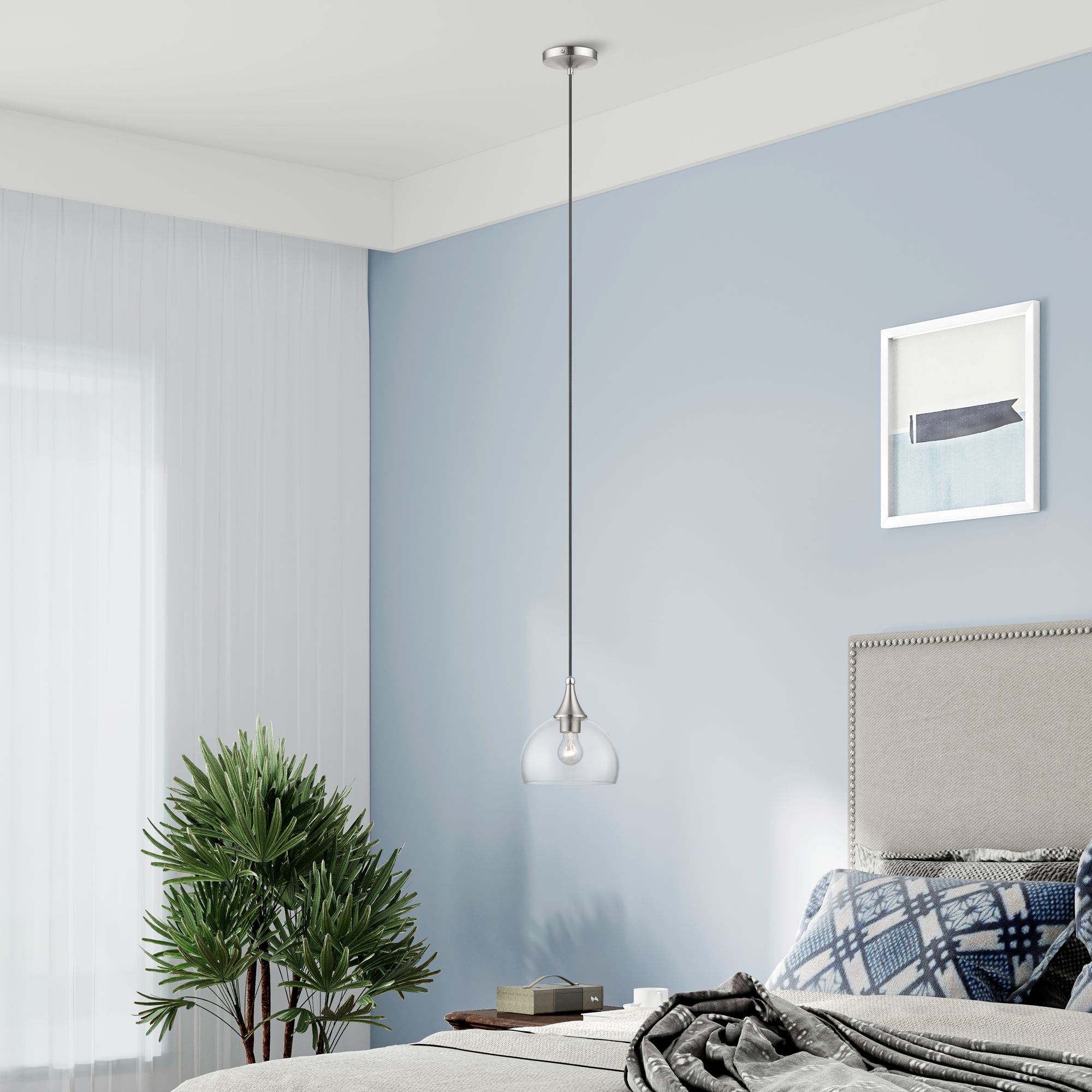 1 Light Brushed Nickel Glass Pendant with Polished Chrome Finish Accents