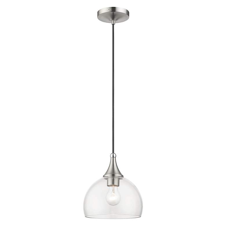 Image 4 1 Light Brushed Nickel Glass Pendant with Polished Chrome Finish Accents more views