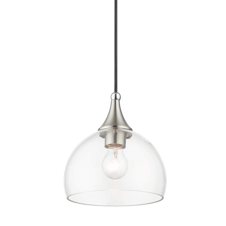 Image 5 1 Light Brushed Nickel Glass Pendant with Polished Chrome Finish Accents more views