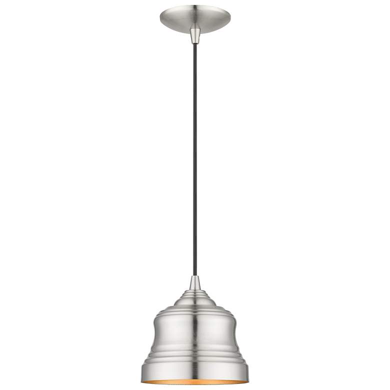 Image 2 1 Light Brushed Nickel Mini Bell Pendant with Gold Finish Inside