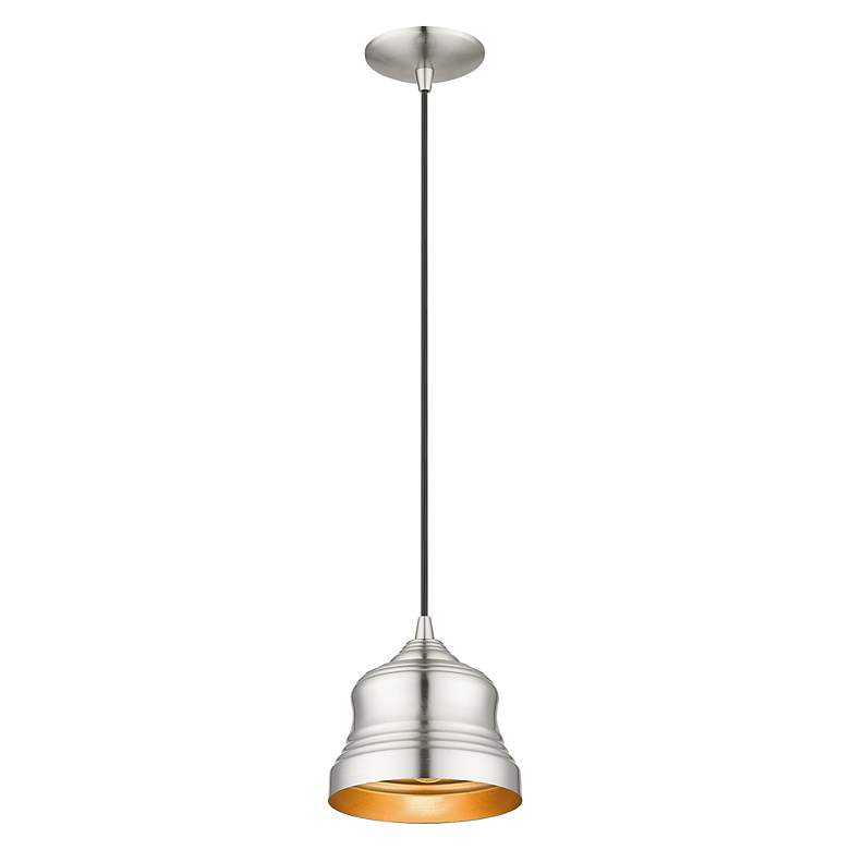 Image 3 1 Light Brushed Nickel Mini Bell Pendant with Gold Finish Inside more views