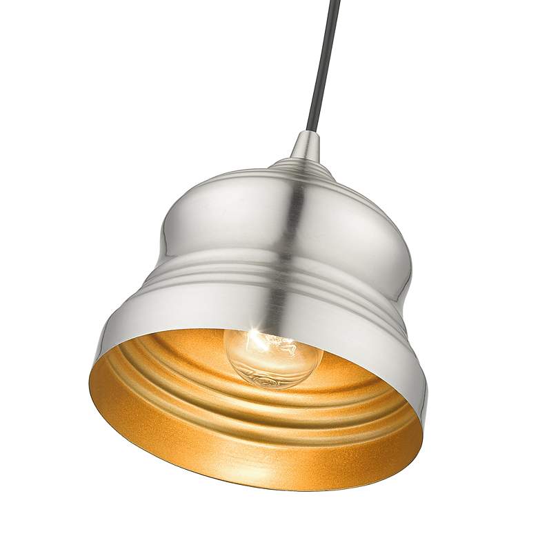 Image 6 1 Light Brushed Nickel Mini Bell Pendant with Gold Finish Inside more views