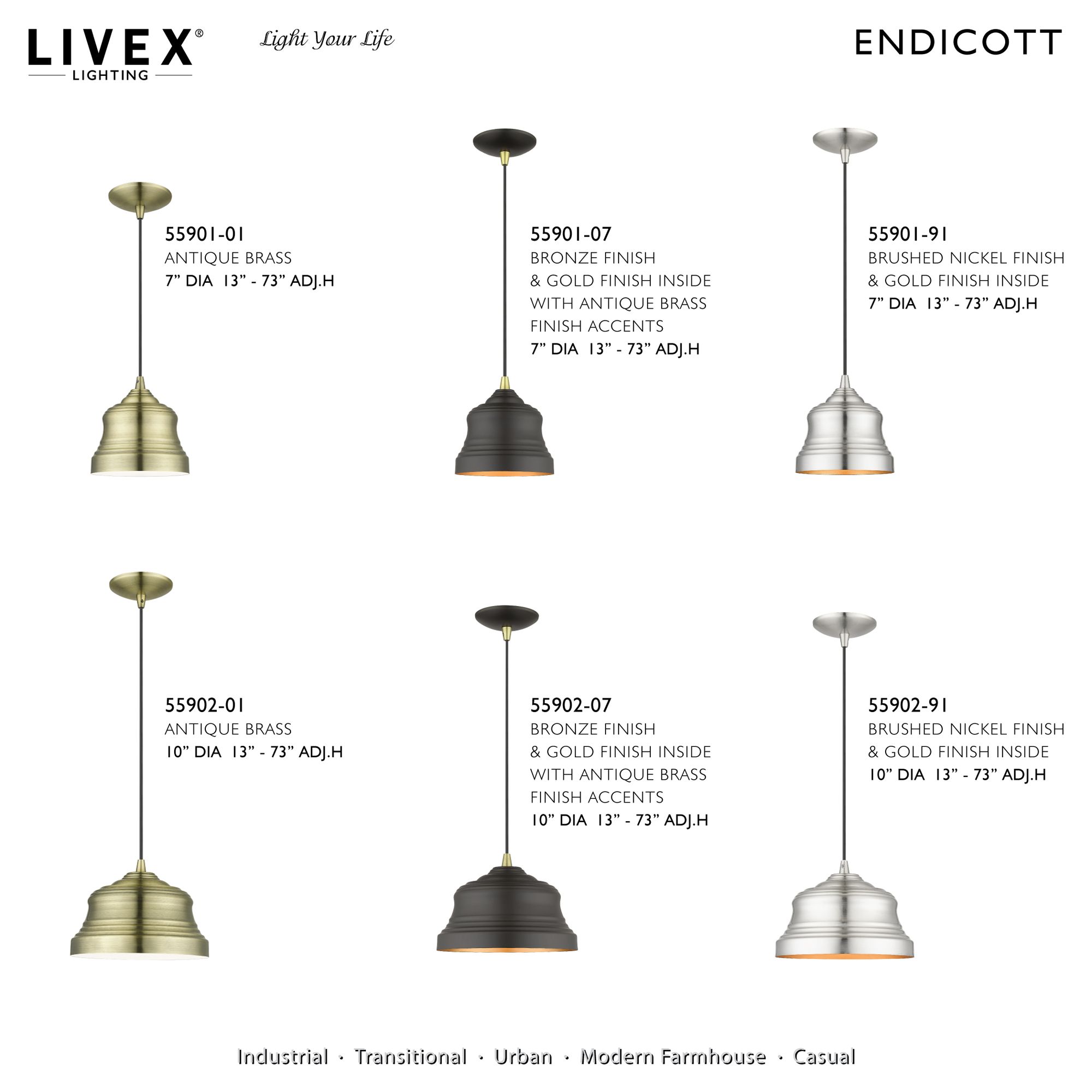 1 Light Brushed Nickel Mini Bell Pendant with Gold Finish Inside