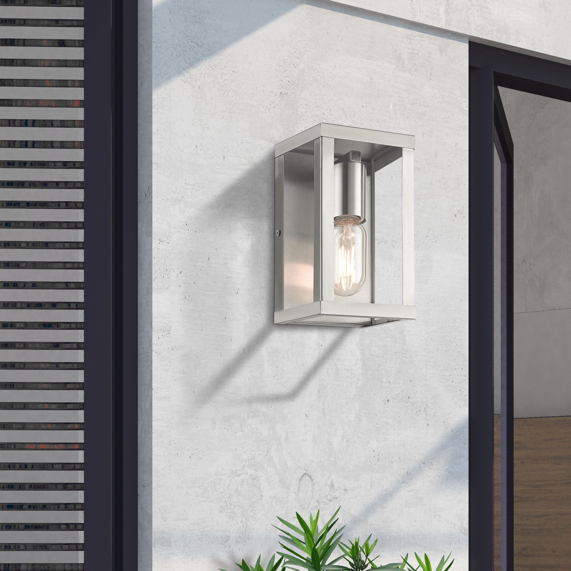 1 Light Brushed Nickel Outdoor ADA Small Wall Lantern
