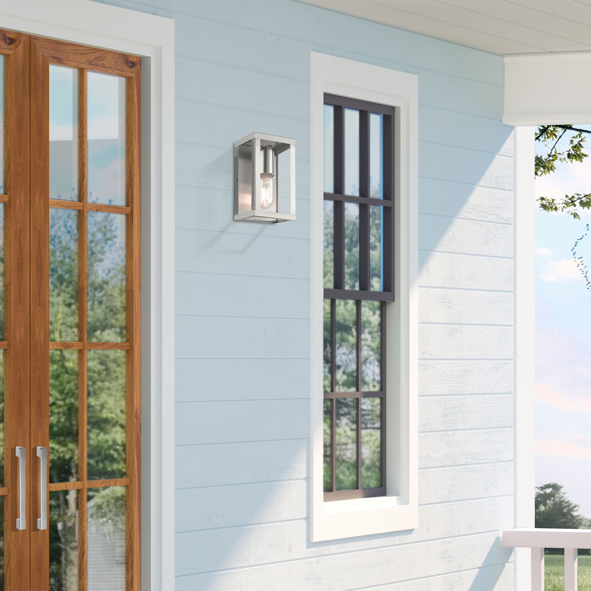 1 Light Brushed Nickel Outdoor ADA Small Wall Lantern