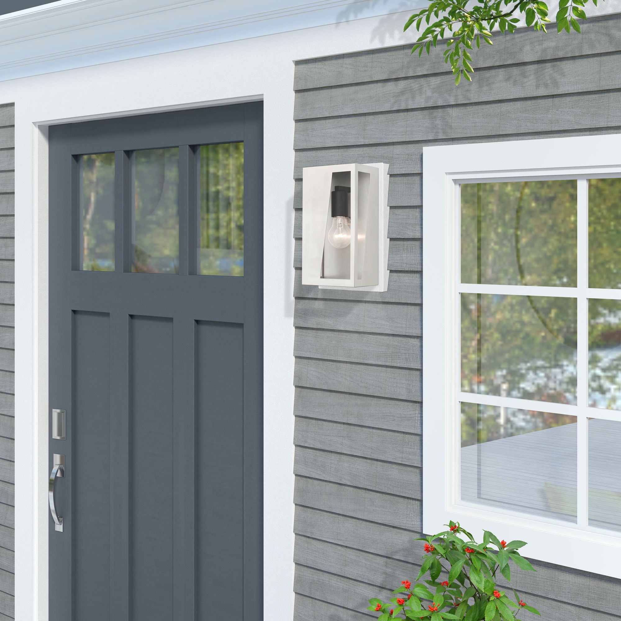 1 Light Brushed Nickel Outdoor Medium ADA Wall Lantern