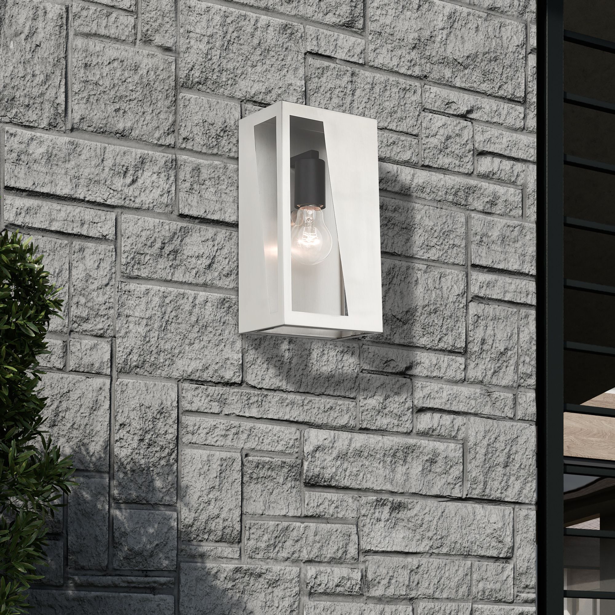 1 Light Brushed Nickel Outdoor Medium ADA Wall Lantern