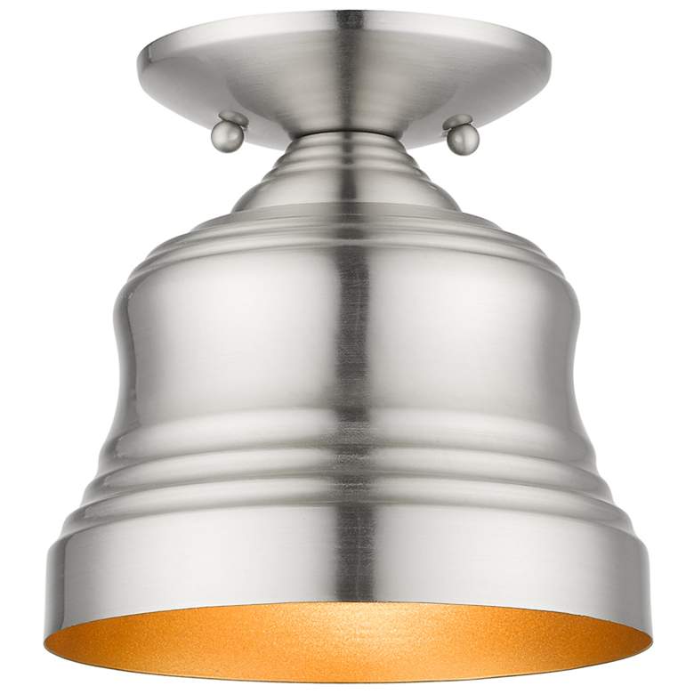 Image 2 1 Light Brushed Nickel Petite Bell Semi-Flush with Gold Finish Inside