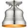 1 Light Brushed Nickel Petite Bell Semi-Flush with Gold Finish Inside