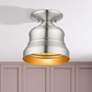 1_1 Light Brushed Nickel Petite Bell Semi-Flush with Gold Finish Inside