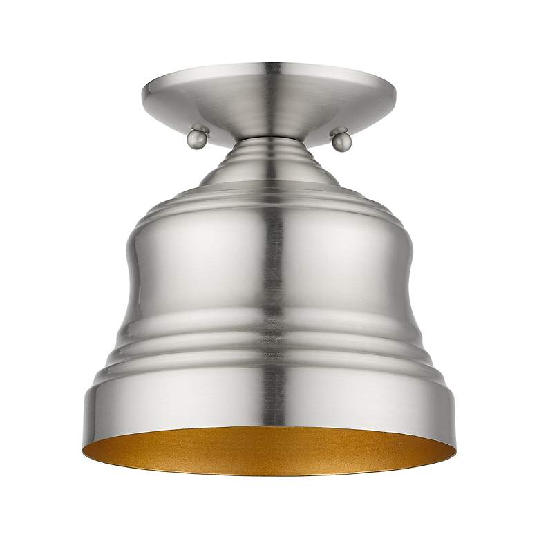 Image 3 1 Light Brushed Nickel Petite Bell Semi-Flush with Gold Finish Inside more views