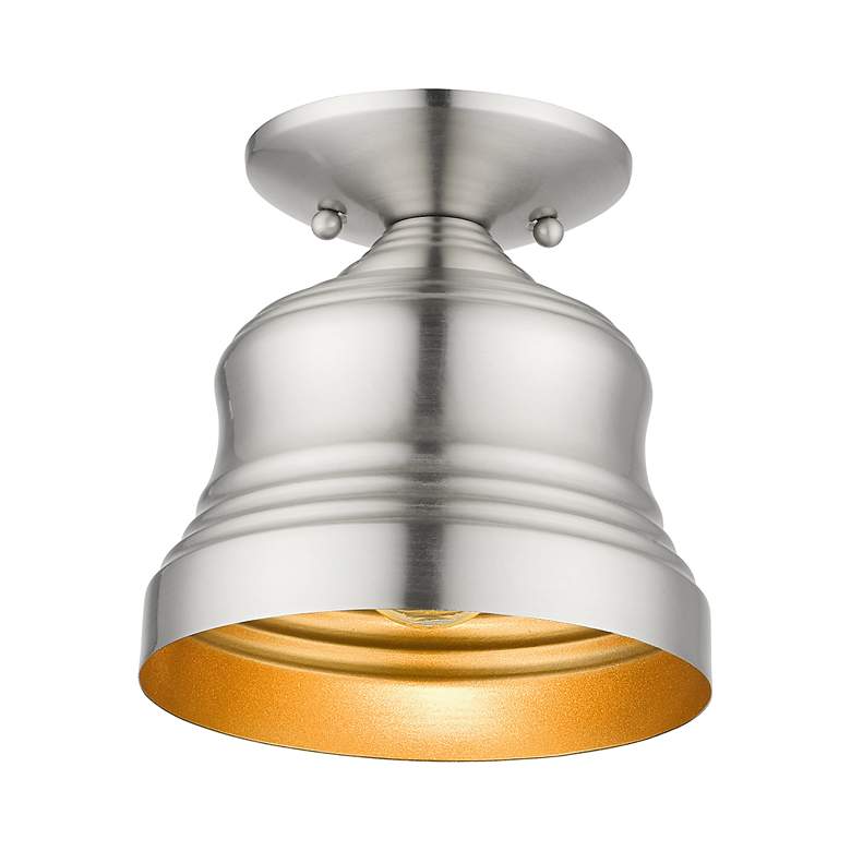 Image 4 1 Light Brushed Nickel Petite Bell Semi-Flush with Gold Finish Inside more views
