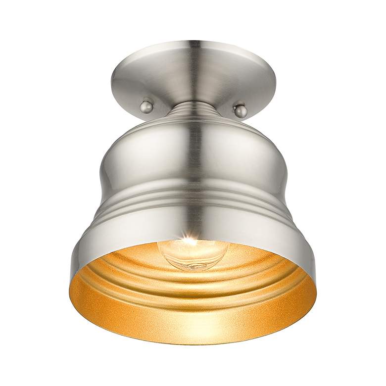 Image 5 1 Light Brushed Nickel Petite Bell Semi-Flush with Gold Finish Inside more views
