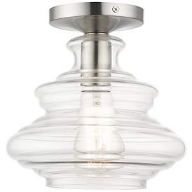 Image2 of 1 Light Brushed Nickel Semi-Flush with Chrome Finish Accents