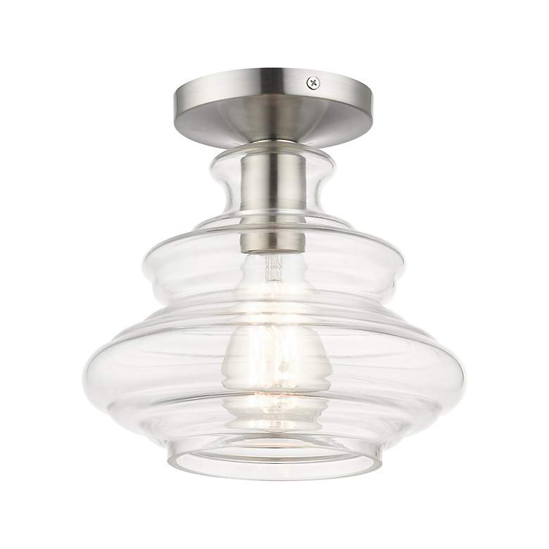 Image 4 1 Light Brushed Nickel Semi-Flush with Chrome Finish Accents more views