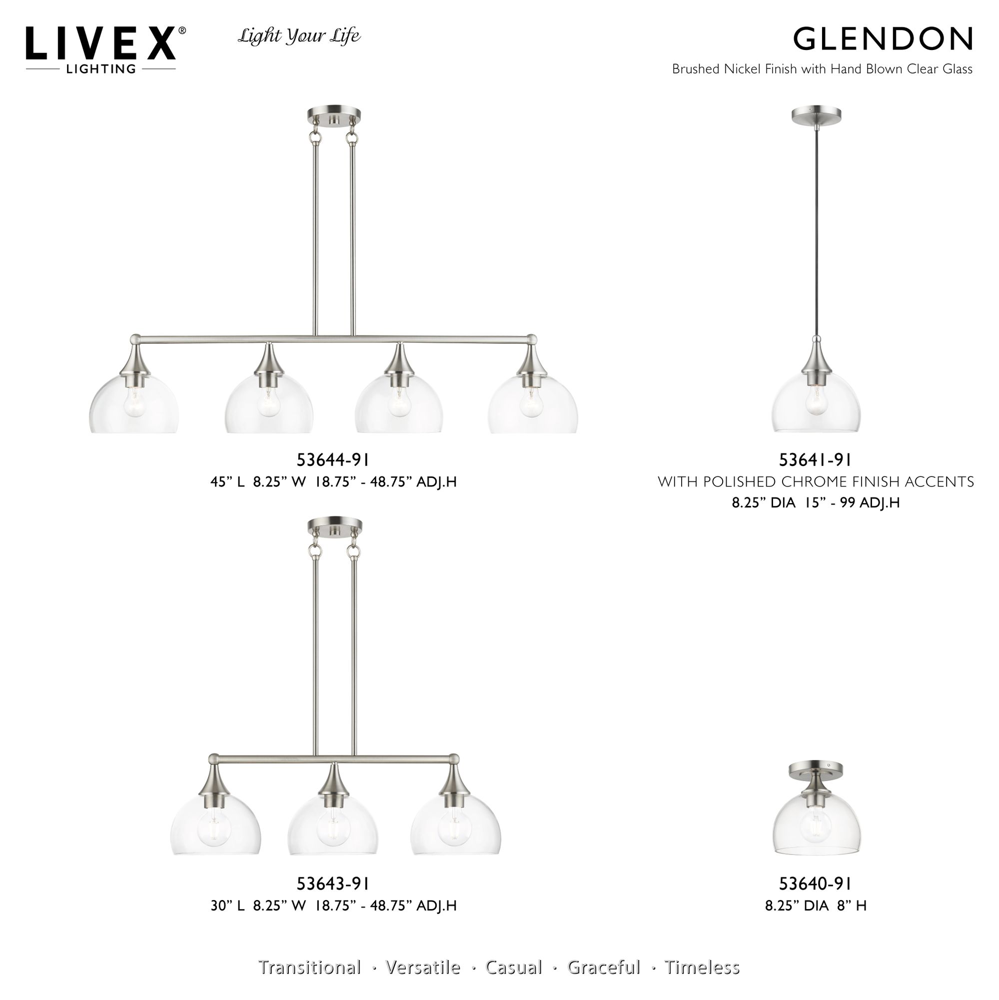 1 Light Brushed Nickel Semi-Flush