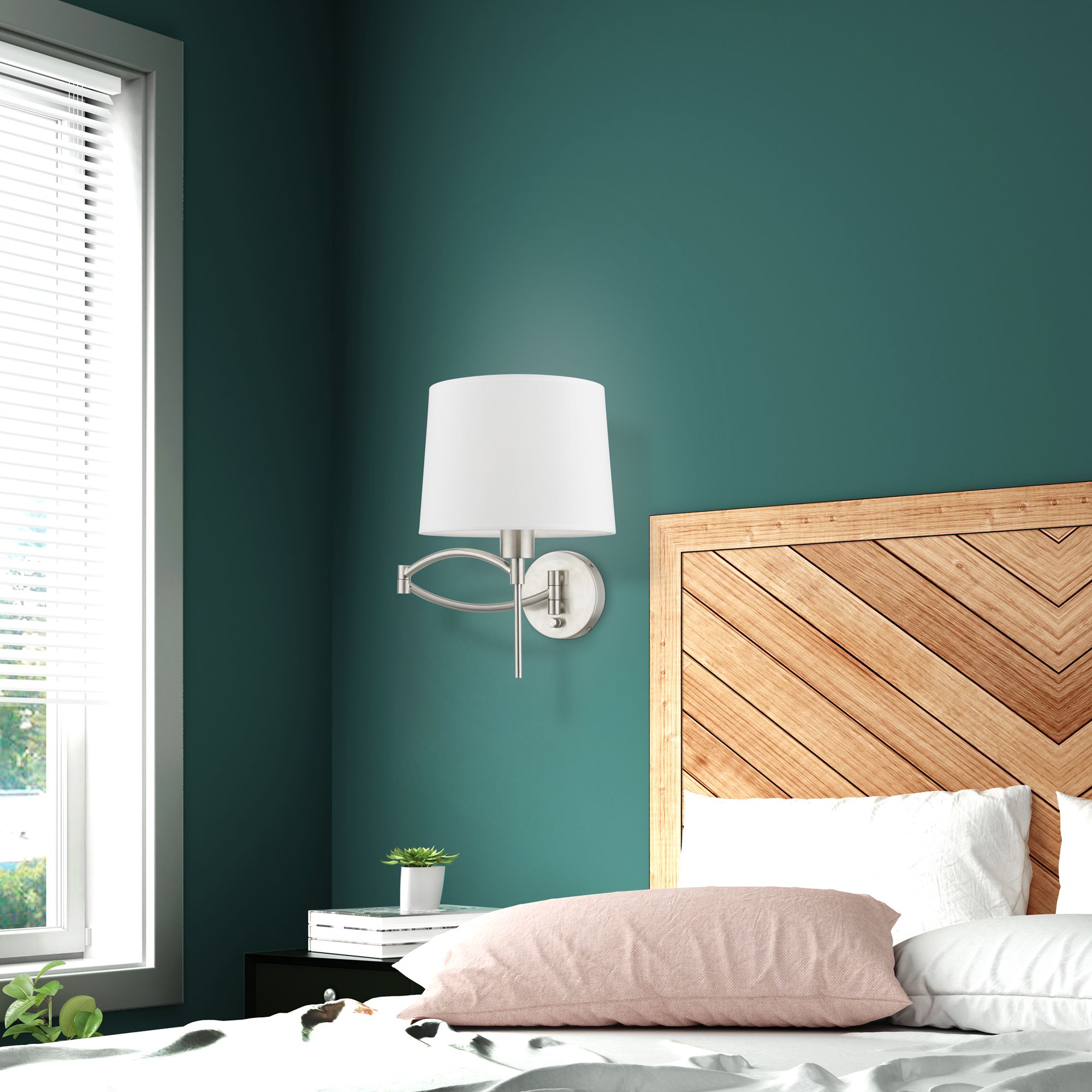 1 Light Brushed Nickel Swing Arm Wall Lamp