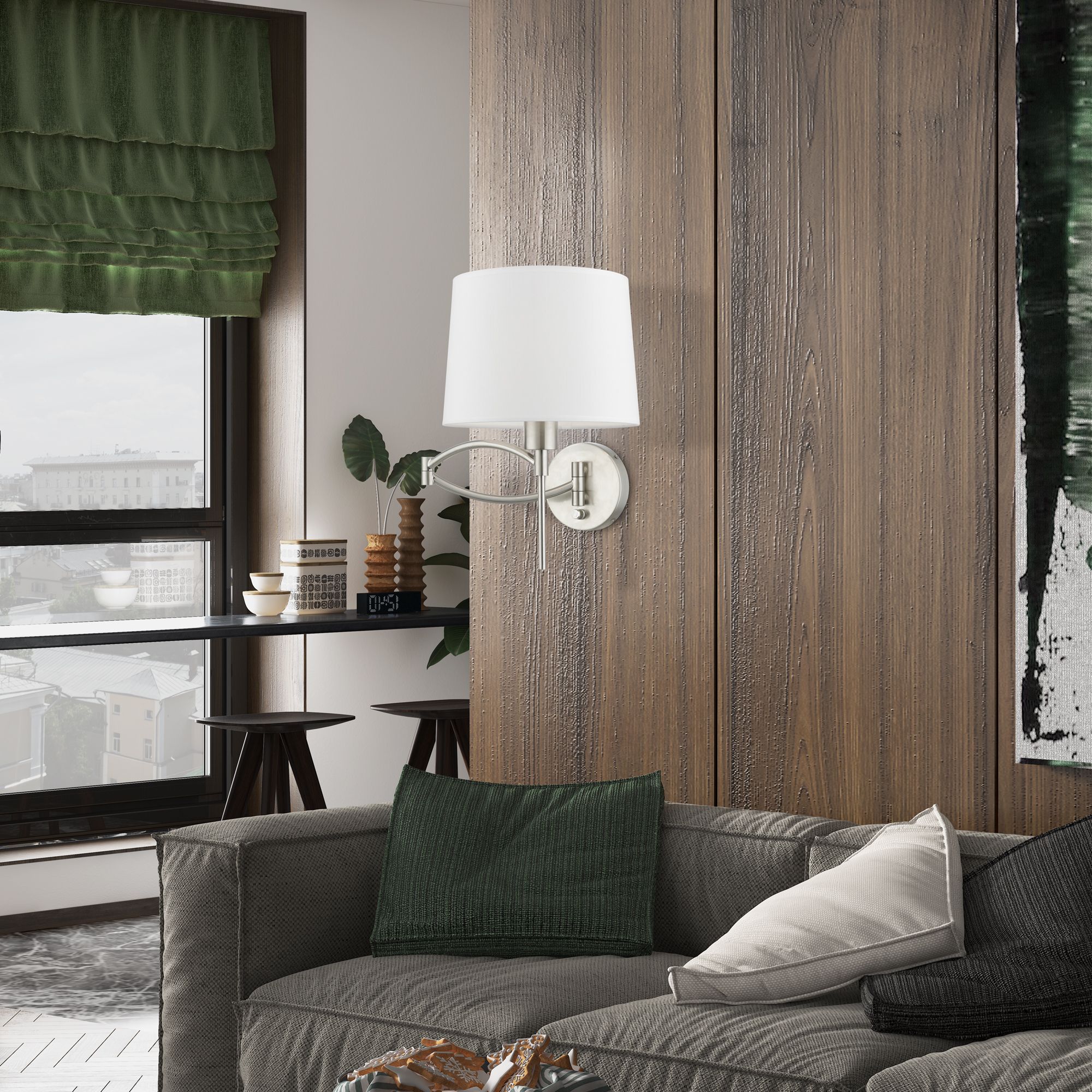 1 Light Brushed Nickel Swing Arm Wall Lamp