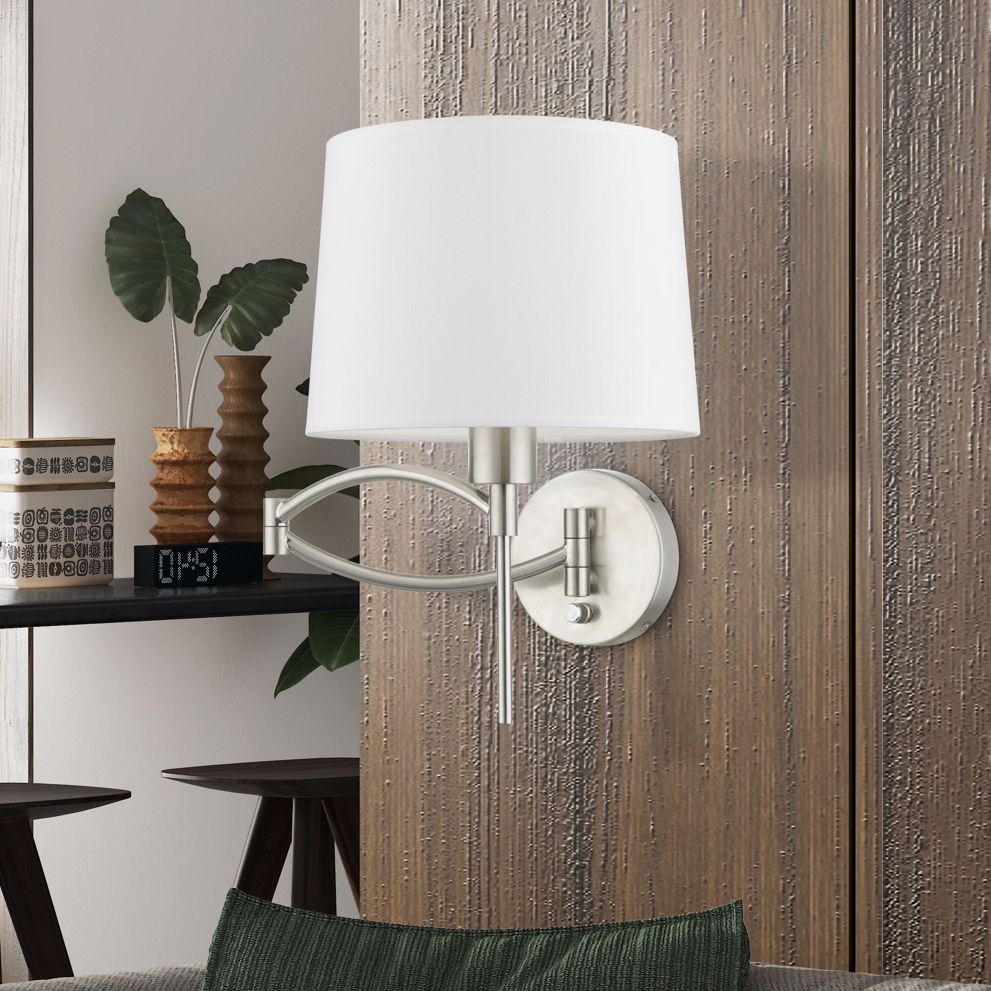 1 Light Brushed Nickel Swing Arm Wall Lamp