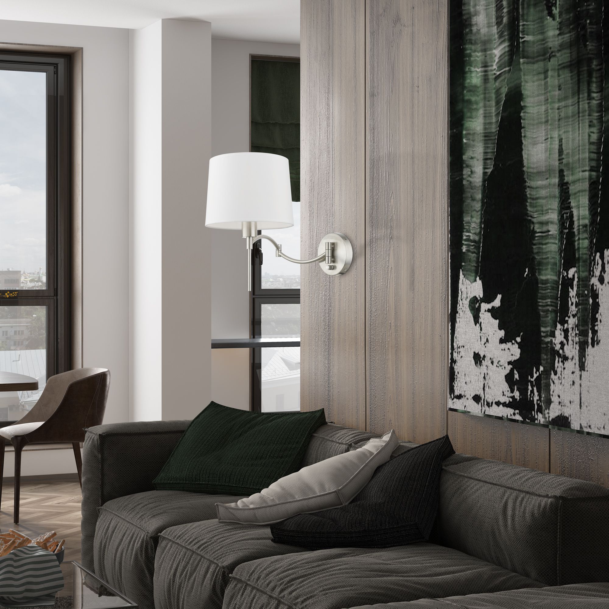 1 Light Brushed Nickel Swing Arm Wall Lamp