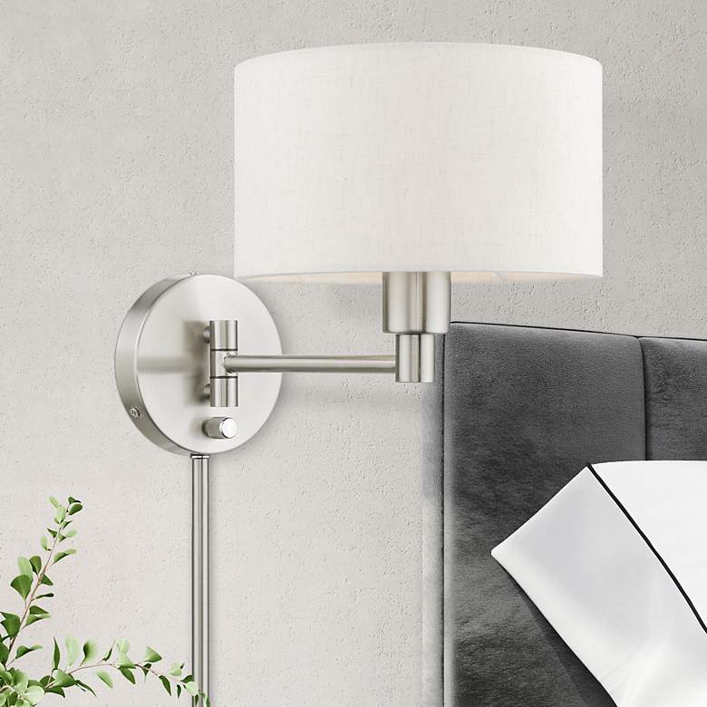 Image 1 1 Light Brushed Nickel Swing Arm Wall Lamp