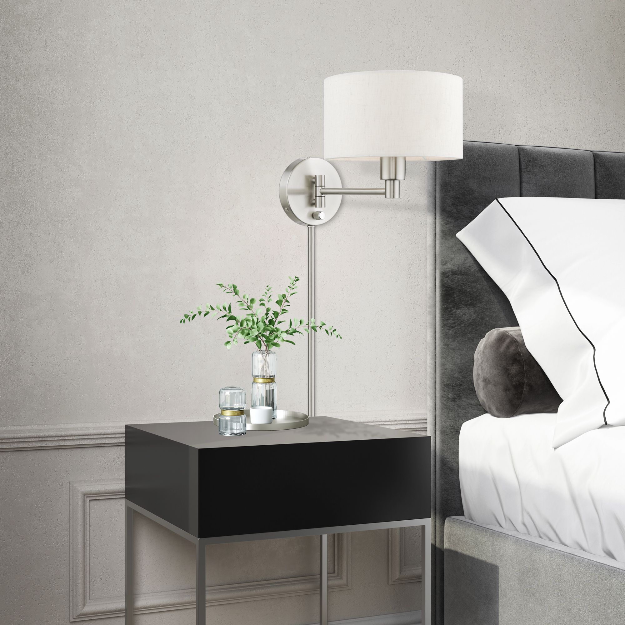 1 Light Brushed Nickel Swing Arm Wall Lamp