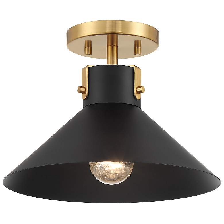 Image 1 1-Light Ceiling Light in Matte Black and Natural Brass